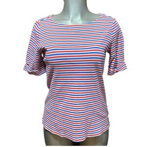 L.L. Bean Striped Fitted Top Tee T-Shirt Cotton Patriotic Red/White/Blue Casual